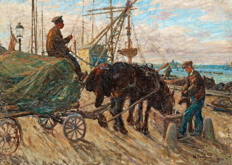 Nils Kreuger, "Draghästar i uppförsbacke" / "Hästar, som vattnas, Stadsgården".