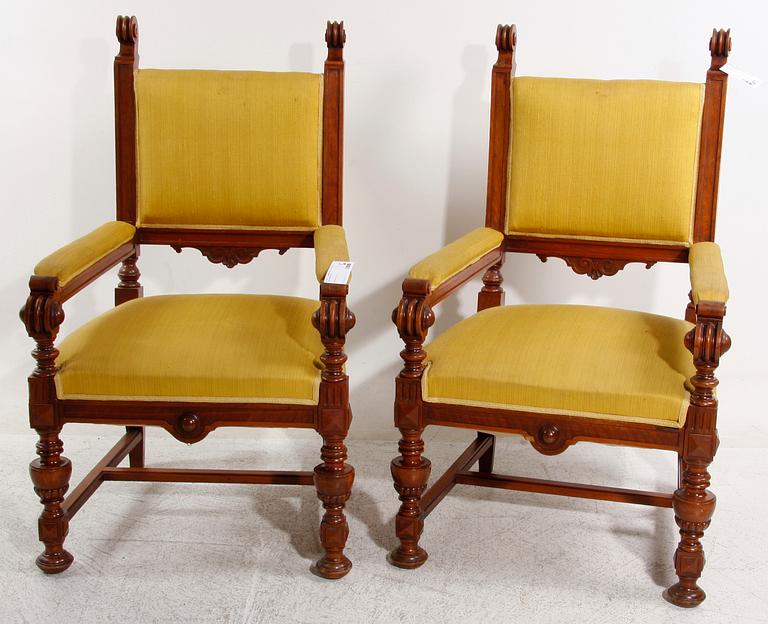 KARMSTOLAR, ett par, nyrenässans, sekelskiftet 1800/1900-tal.