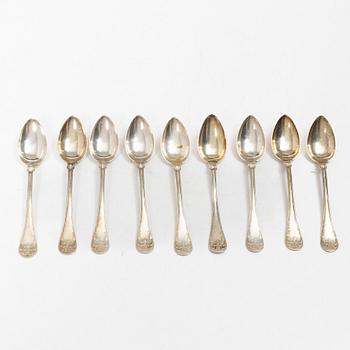 Dosor, 4 st, samt teskedar, 9 st, silver, 1800-1900-tal.