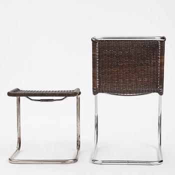 Ludwig Mies van der Rohe, a chair and  stool, model "MR10",  Berliner Metallgewerbe Josef Müller or Bamberg Metallwerkstätten, Germany ca 1926-27.