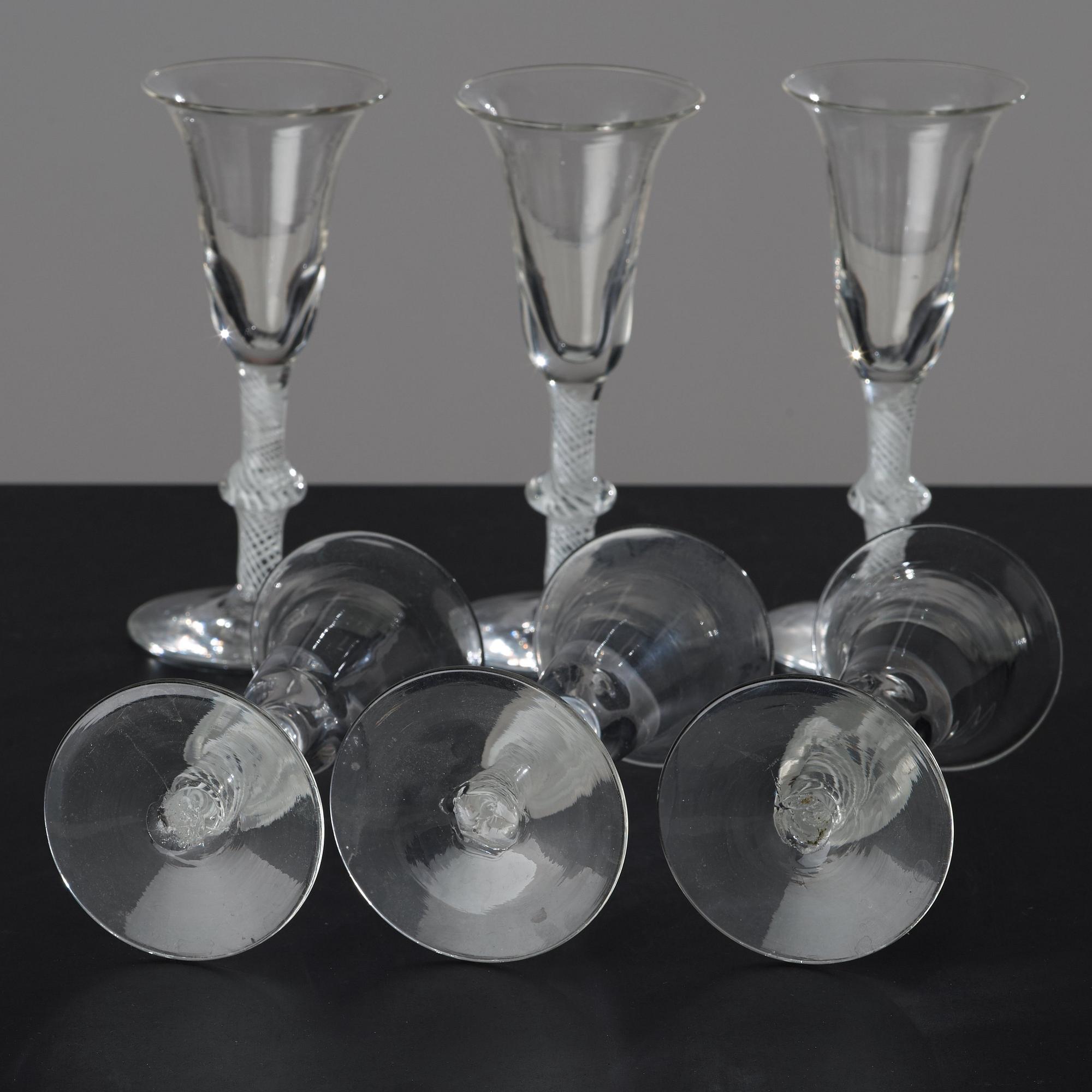 A set of nine glasses, England, 18th Century.