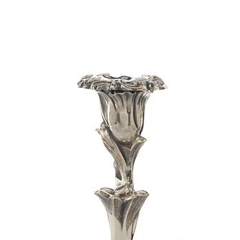Gustaf Möllenborg, a pair of neo-rococo silver candle sticks, Stockholm, Sweden, 1855.