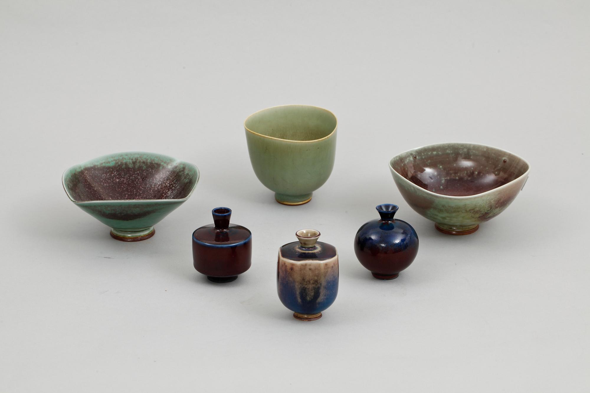 PARTI KERAMIK, 6 delar, Berndt Friberg, Gustavsbergs studio, 1950-70-tal, sign.