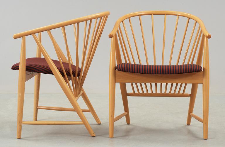 KARMSTOLAR, 4 st, "Solfjädern", Sonna Rosén, Gemla Möbelfabrik, modellen formgiven 1948.