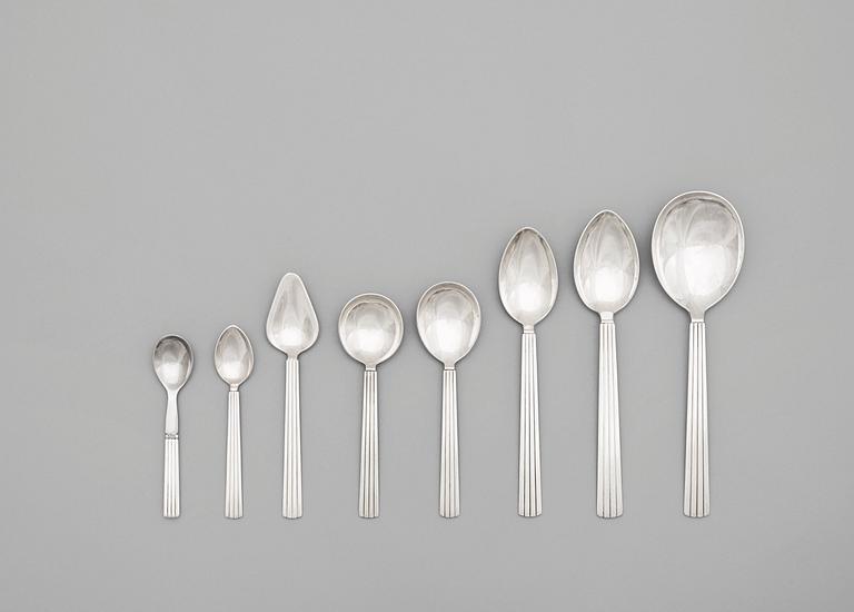 A set of 157 pcs of Sigvard Bernadotte sterling flatware by Georg Jensen, Copenhagen 1933-77.