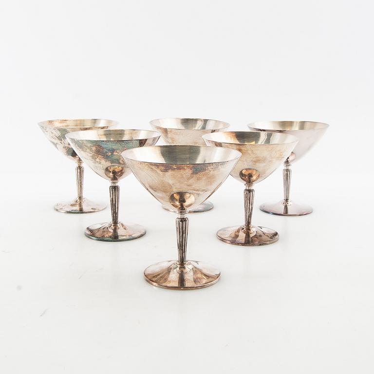 Cocktailbägare, 6 st, silver, GAB, Stockholm 1954.
