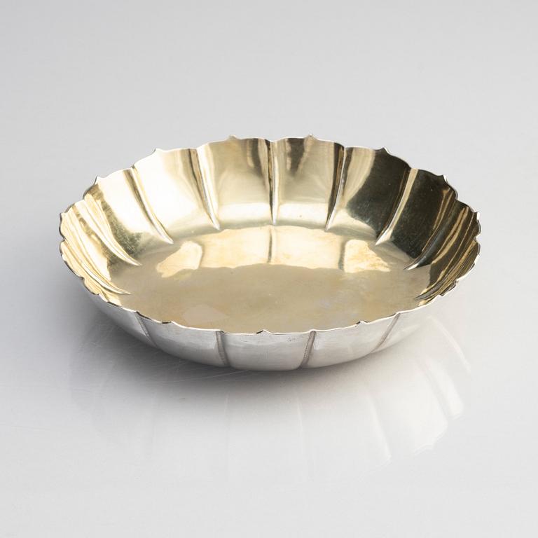 A Swedish parcel-gilt silver Strawberry bowl/dish, mark of Johan Wilhelm Helleday, Stockholm 1709.