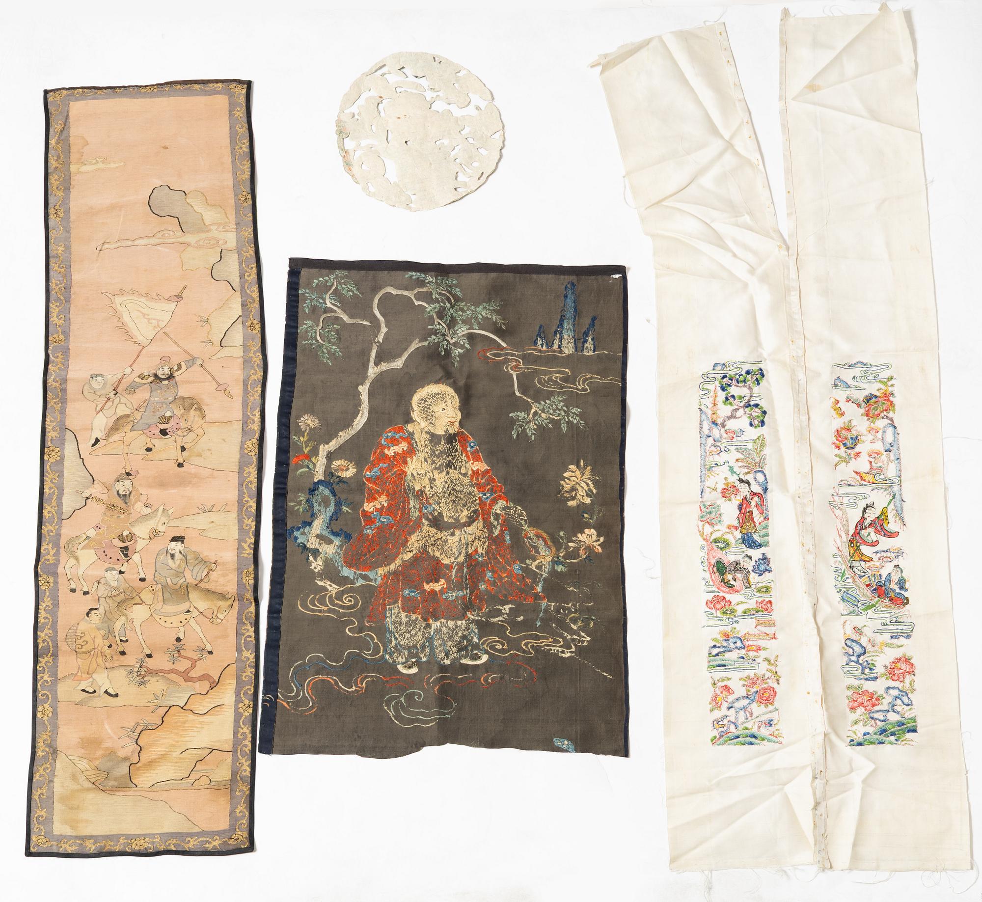 Broderi delar, fyra delar, siden. Qingdynastin.