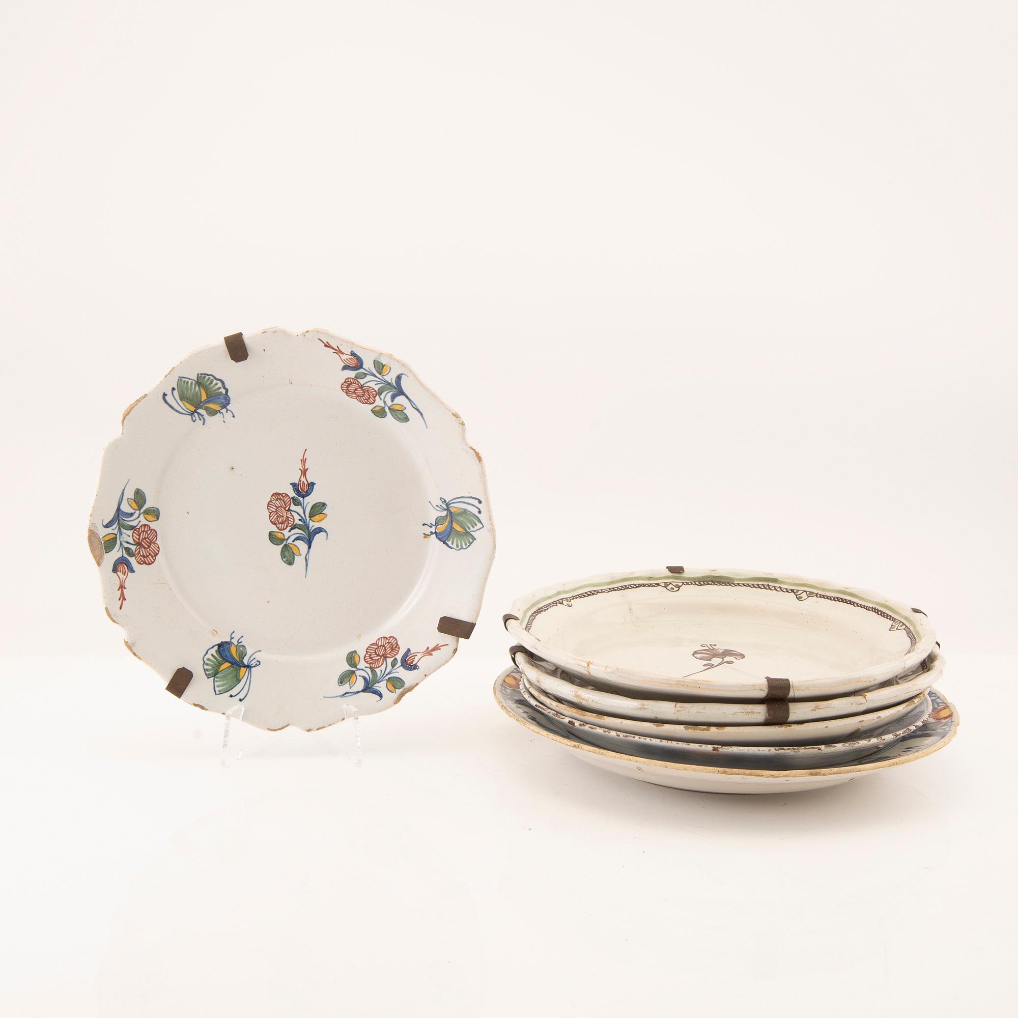 Plates 6 pcs Holland/France mid-18th century faience.