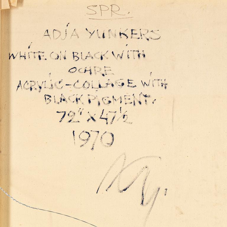 ADJA YUNKERS, acrylic and collage with black pigment on canvas, signed and dated 1970 on verso.