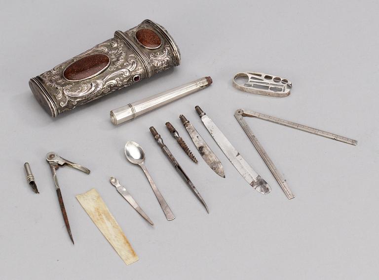 A 18th cent silver necessaire, foreign marks.
