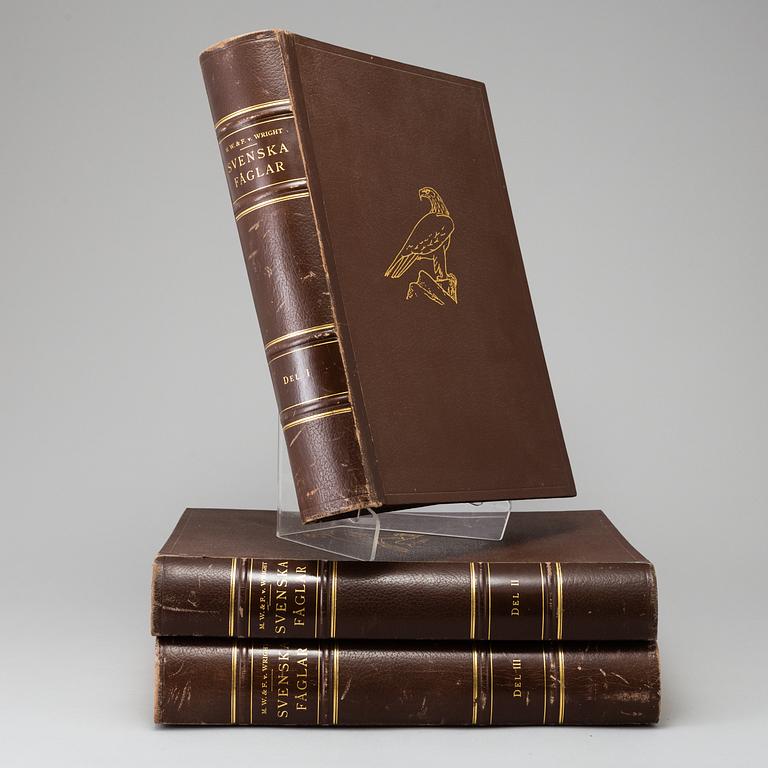 M, W & F VON WRIGHT, bokverk, 3 band, "Svenska fåglar", A. Börtzells tryckeri AB Stockholm, 1927-1929.