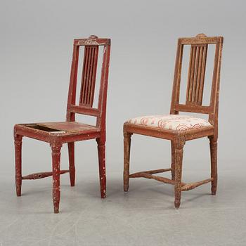 a pair of gustavian chairs from the late 18th century.