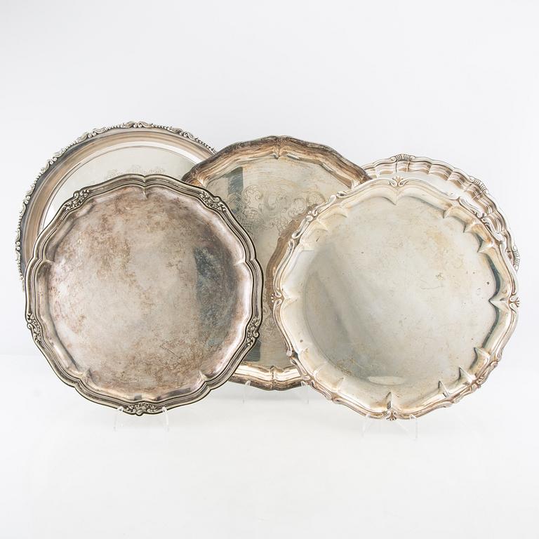 Brickor/Uppläggningsfat 5 st nysilver 1900-talets första hälft.