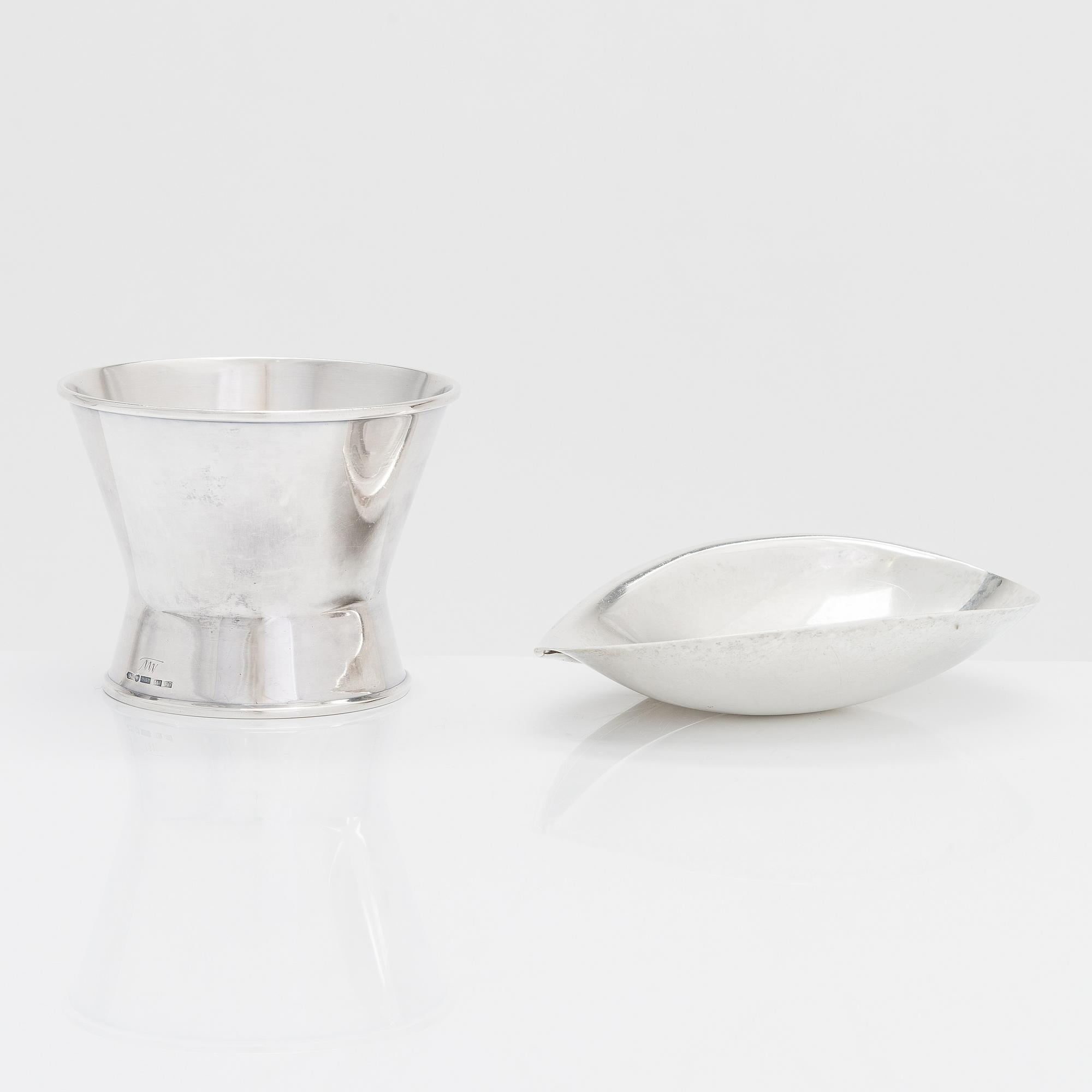 Tapio Wirkkala, silver bowl and sugar bowl, Kultakeskus, Hämeenlinna 1955 ja 1959.