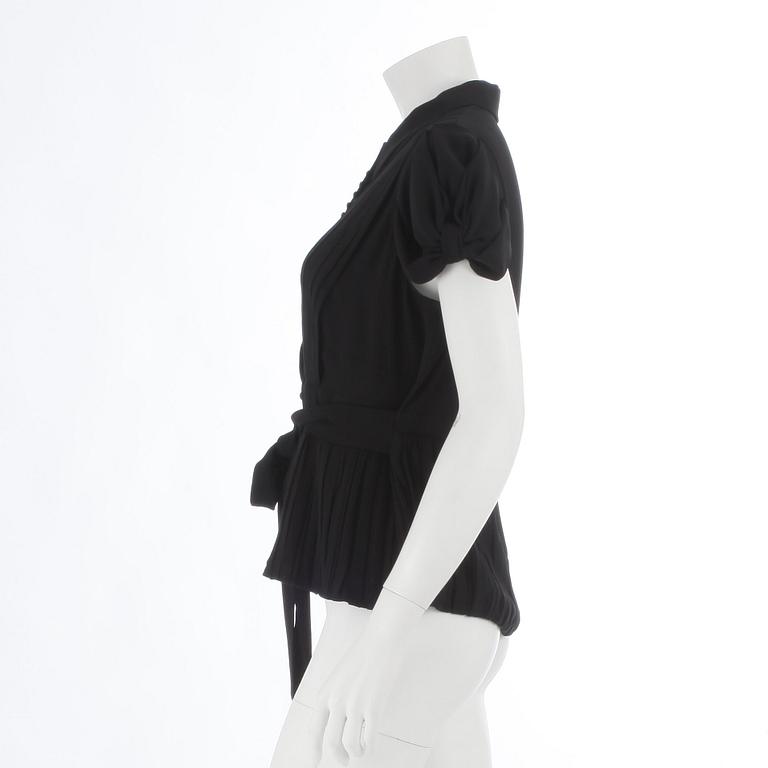 PRADA, a black chiffon pleated blouse. Size 46.