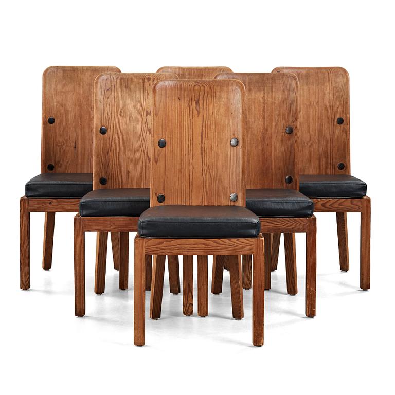 Axel Einar Hjorth, a set of six high back "Lovö" stained pine chairs, Nordiska Kompaniet, Sweden 1930's.