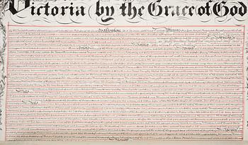 A British letter of patent with wax seal conferring upon Sir Henry Wheatley (1777-1852) the title and rank of Baronet.