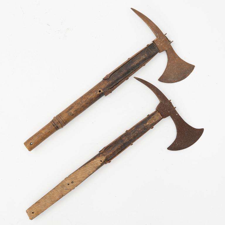 A pair of boarding axes, Swedish, 1780, pattern.