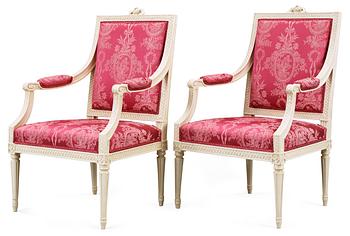 A pair of Gustavian armchairs by J. E. Höglander.