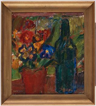 Ivan Ivarson, Still life with flowers an a blue bottle.