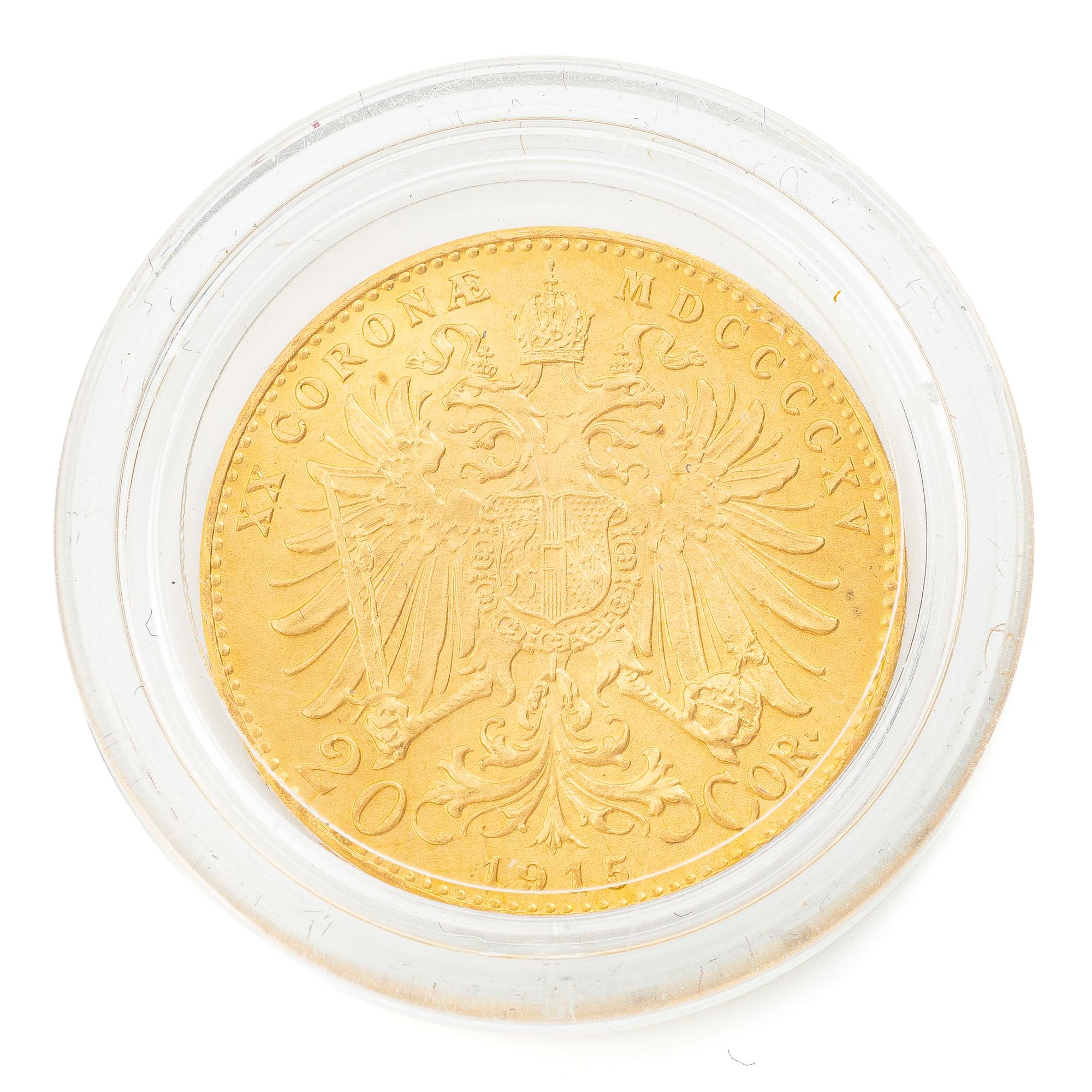 Gold coin, Austria-Hungary, Franz Josef, 20 Corona, 1915, later striking.