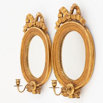 A pair of Gustavian style mirror sconces, 20th century.
