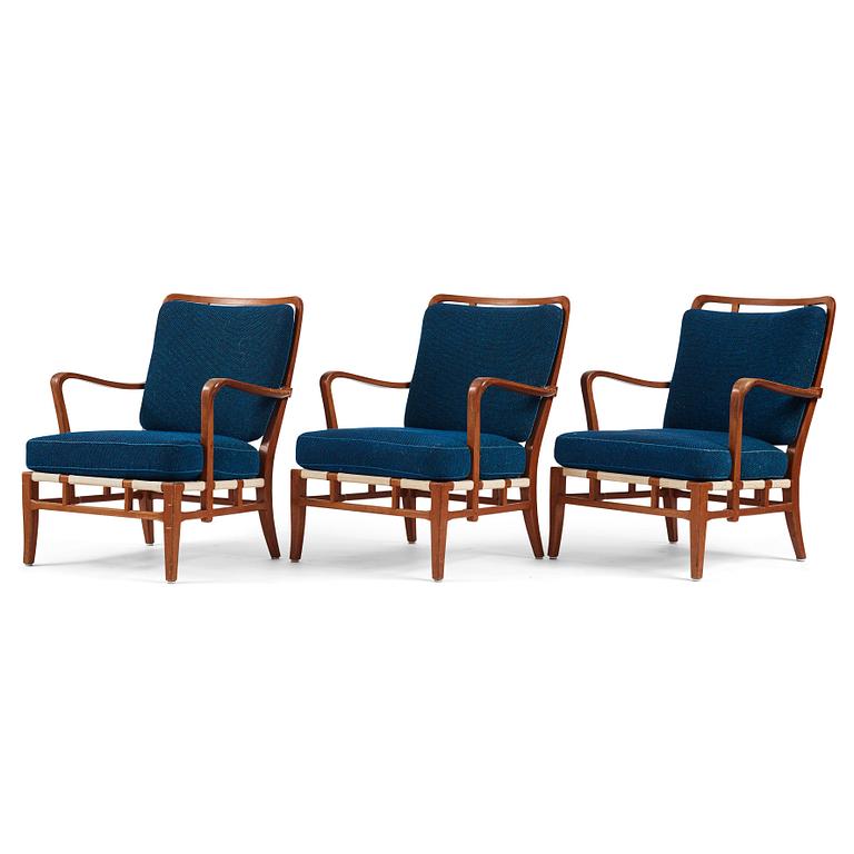 Carl-Axel Acking, a set of 3 easy chairs, "NK Hantverk" Nordiska Kompaniet, 1940s. Provenance Carl Axel Acking.