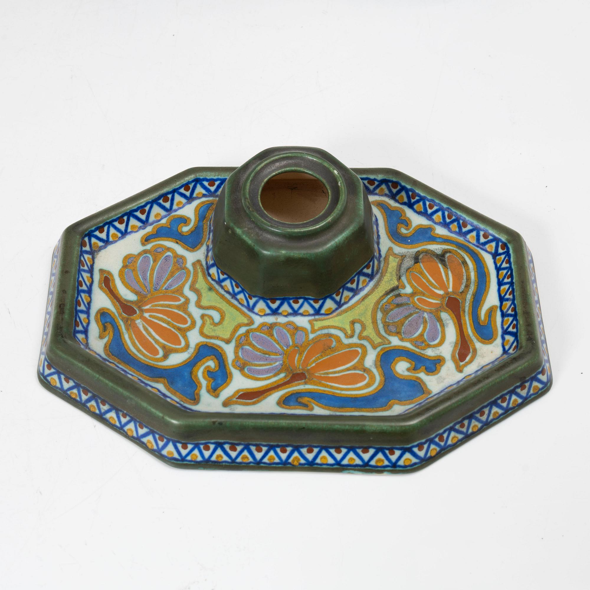 Desk set, 4 pieces, ceramic, bl a "Crocus", Gouda, Netherlands.