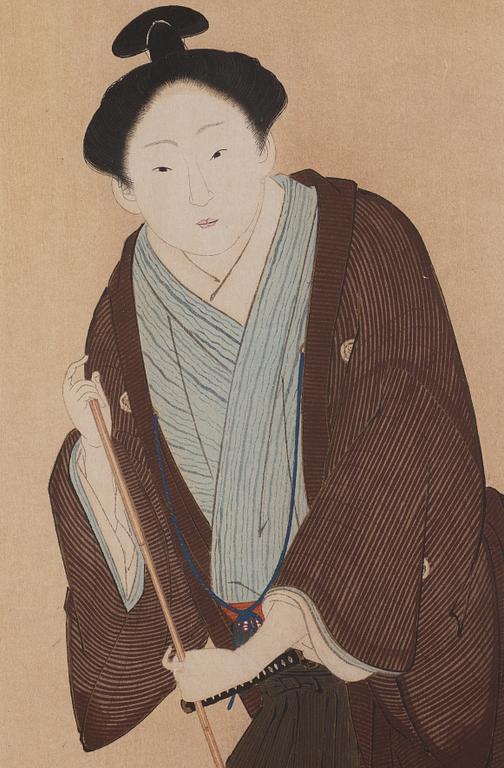ISODA KORYUSAI (1735-1790), efter, färgträsnitt, troligen 1900-tal, samt OKÄND KONSTNÄR. Japan, troligen 1900-tal.