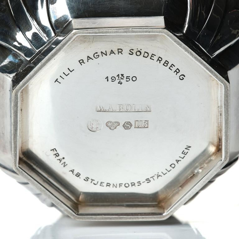 W.A. Bolin, an octagonal silver vase, Stockholm 1946.