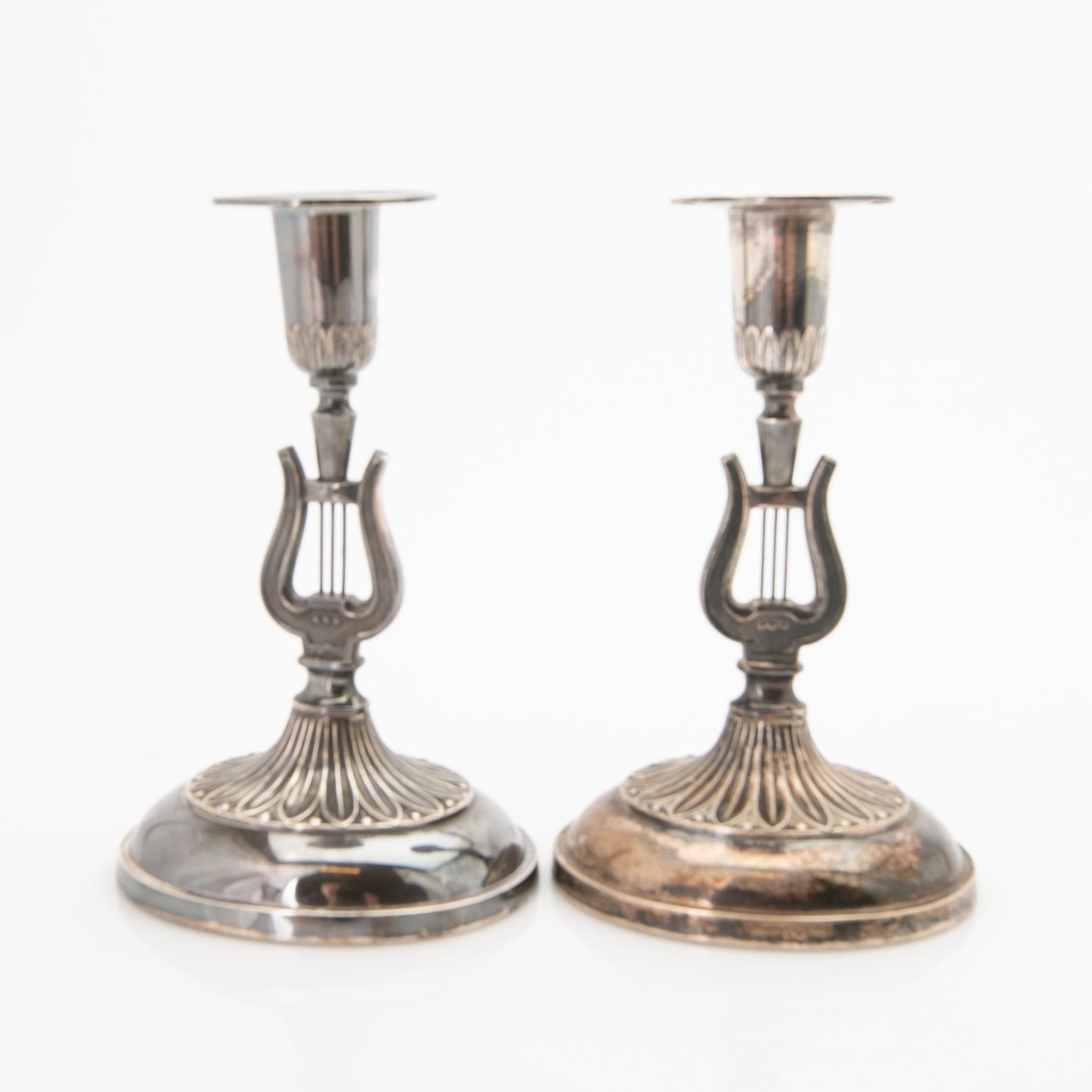 Candlesticks, a pair, Empire style, silver, Ceson Guldvaru Ab, Gothenburg, 1956.