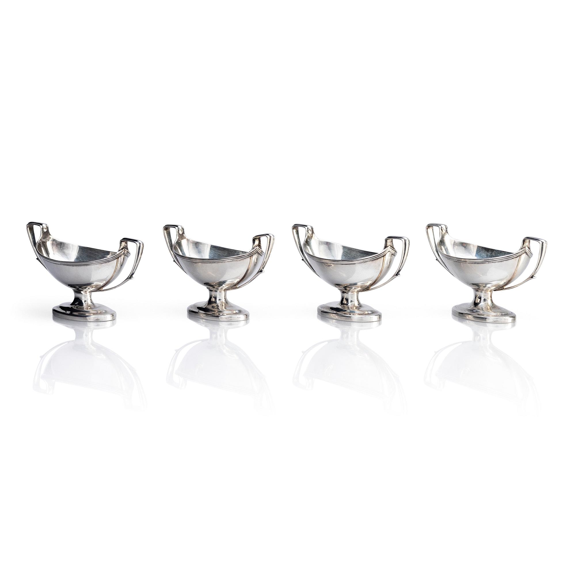 Four English 18th century silver salt-cellars, possibly mark of John Carter, London 1791.