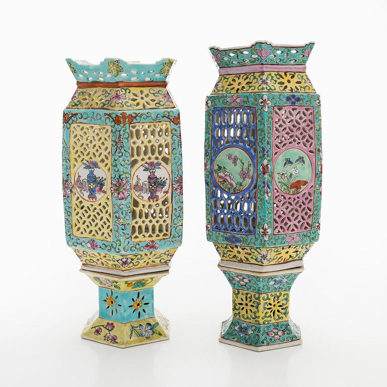 Two Chinese mid-20th-century porcelain lanterns.