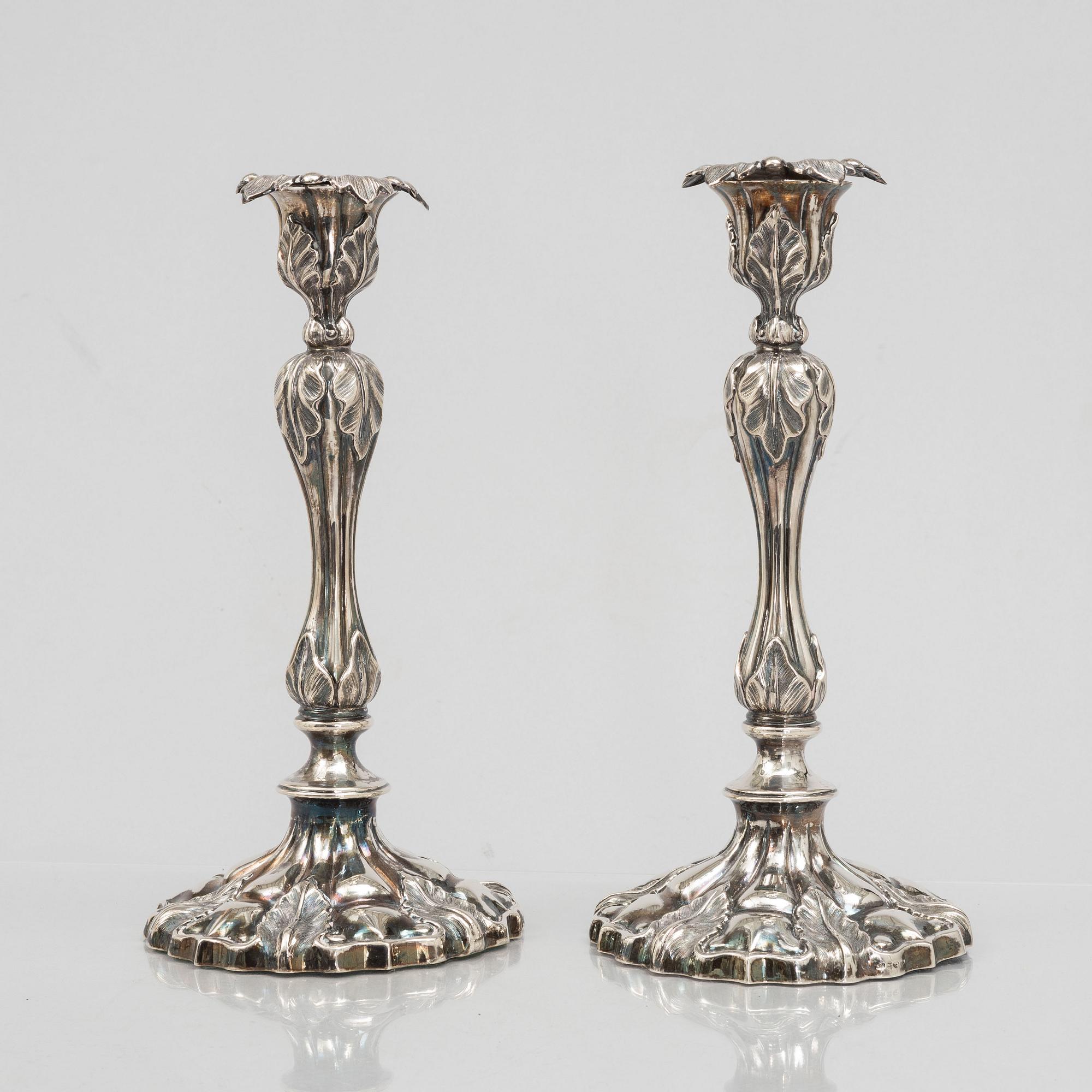 A Pair of Swedish Silver Candlesticks, mark of Gustaf Möllenborg, Stockholm 1848.