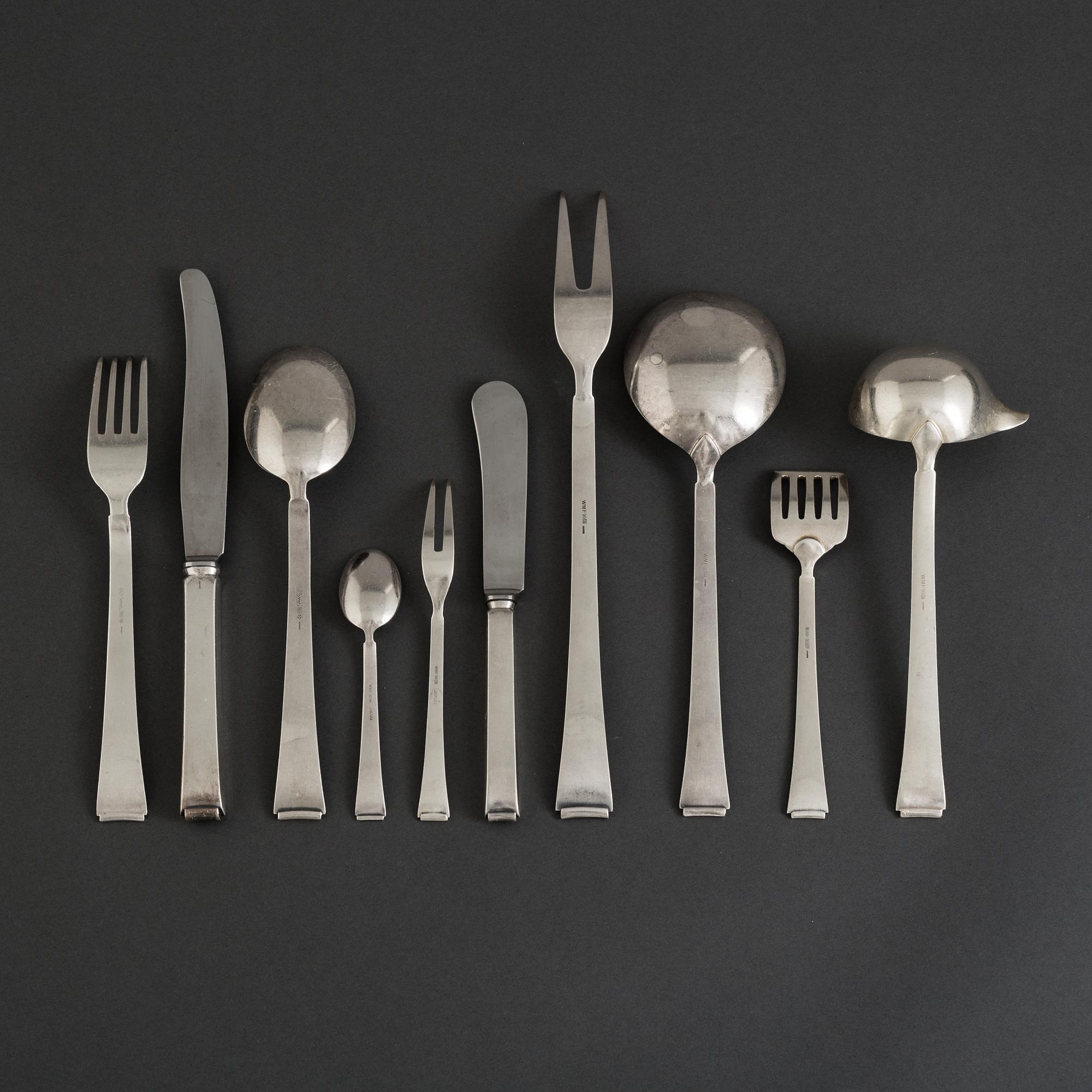 BESTICK, 58 delar, nysilver, WMF Württembergische Metallwarenfabrik, 1900-talets första hälft.