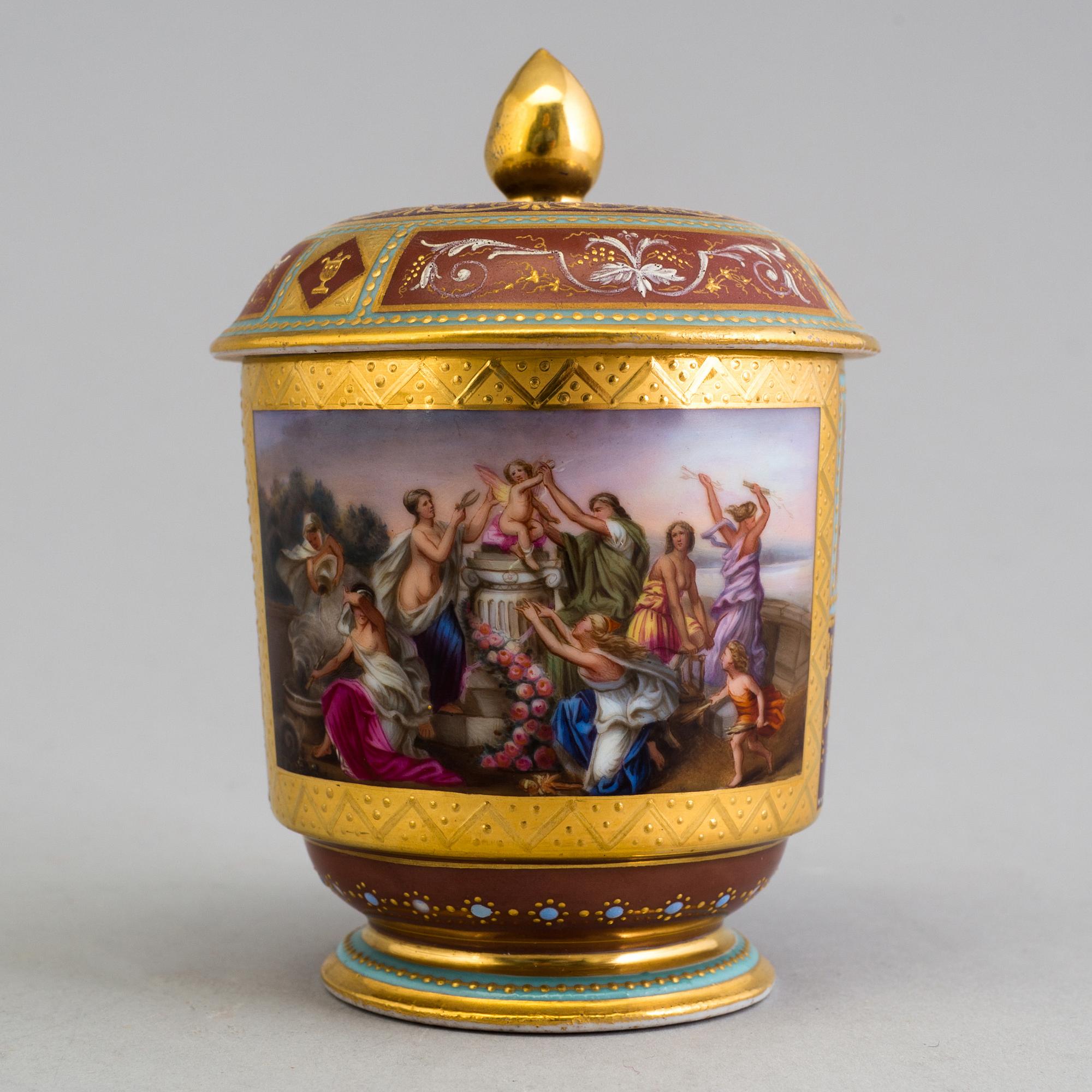 An early 19th century empire cup with saucer and cover with Wien mark.