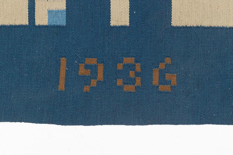 A flat weave carpet, Sweden, dated 1936, c. 370 x 260 cm.
