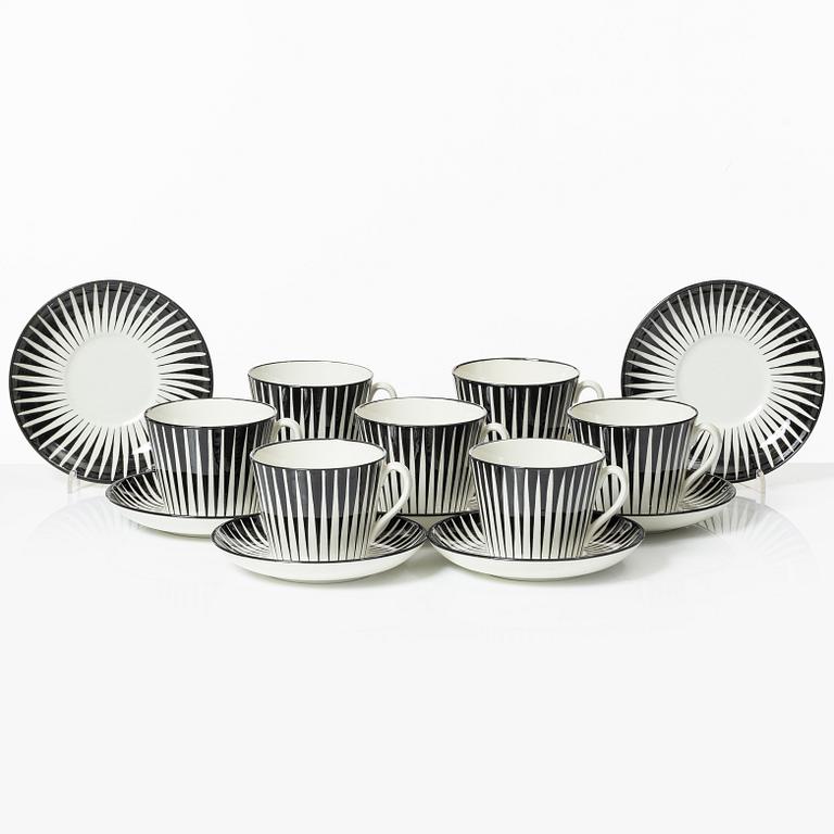 Eugen Trost, tea cups with saucers, 7 pieces, stoneware, "Zebra", Gefle, 1950s.