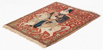 An antique pictorial souf Kashan  'Mohtasham' rug, ca 64 x 57 cm.