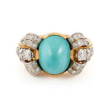 486. A W.A. Bolin ring in 18K gold with a turquoise and round brilliant- and eight-cut diamonds.