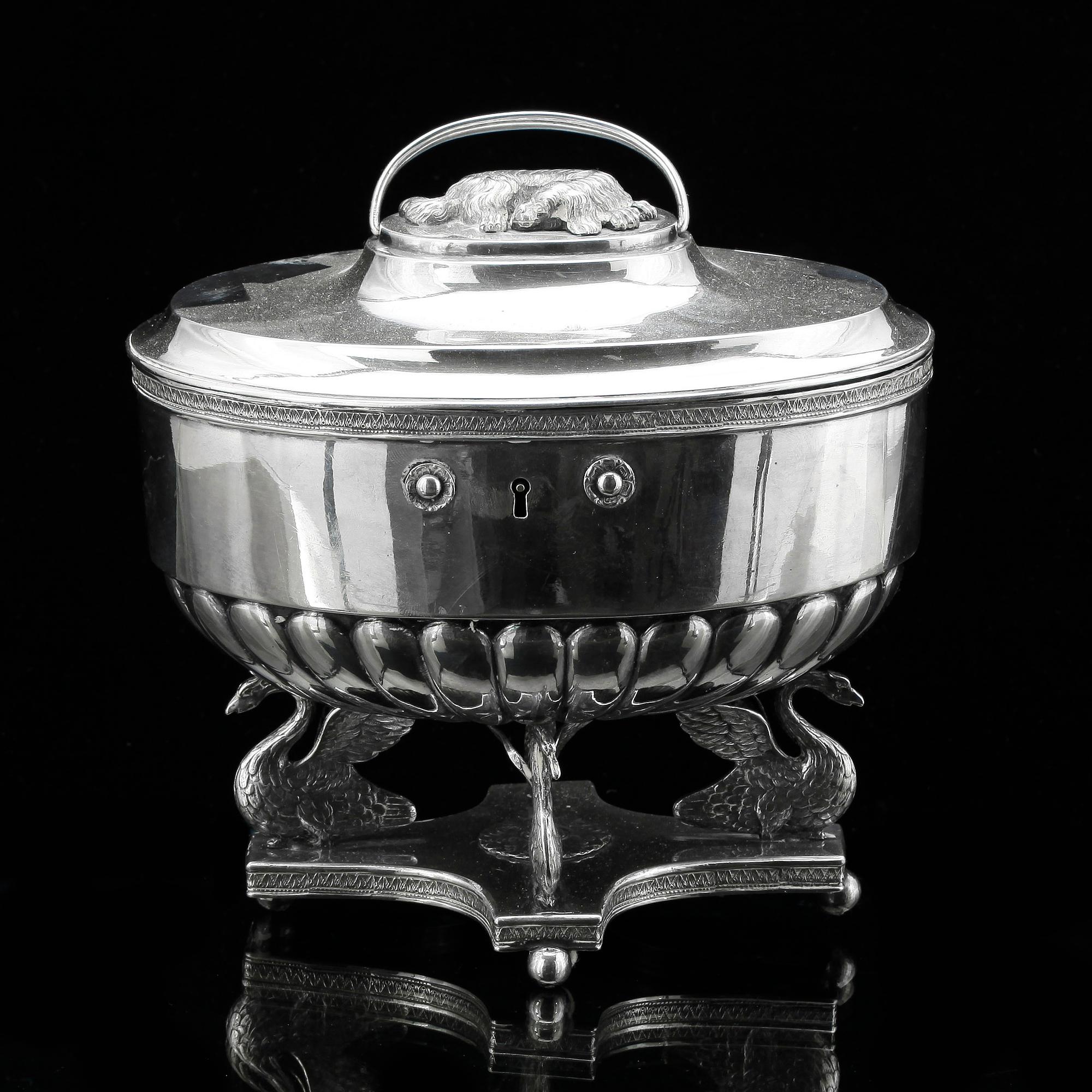 SOCKERSKRIN, silver, empire, Johan Fredrik Björnstedt, Stockholm 1820. Vikt ca 830 gram.