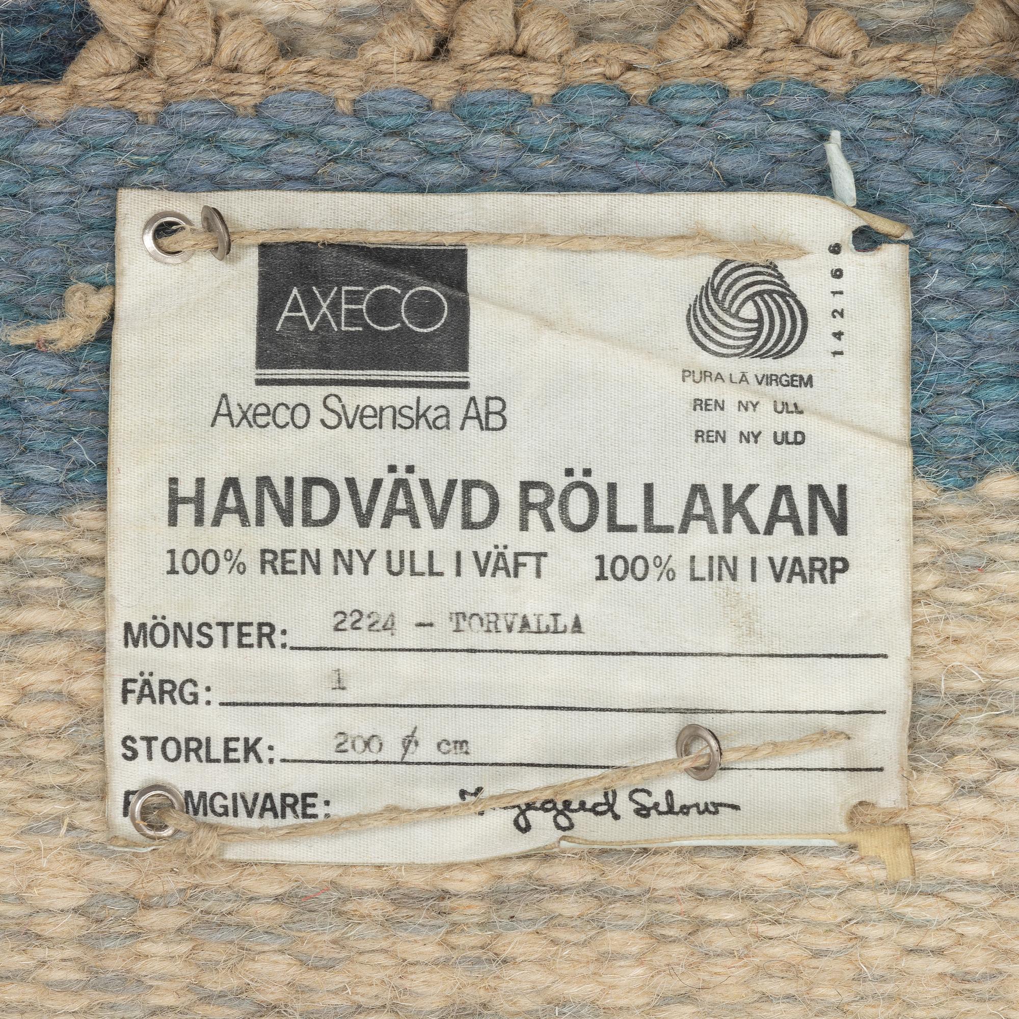 Ingegerd Silow, a rug, 'Torvalla', flat weave, diameter c 206 cm.