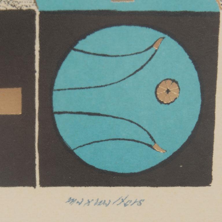MAX WALTER SVANBERG, akvarellerat och metallpräglat offsetcollage signerad och numrerad 67/250.