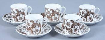 KAFFEKOPPAR MED FAT, 5 st, "Emma", Paul Hoff, Gustavsberg, 1971-1977.