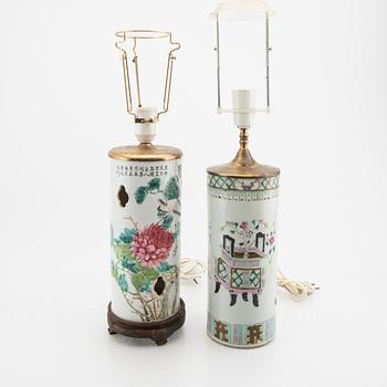 A set of two Chinese porcelain table lamps 19th/20th century.