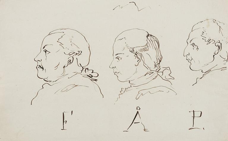Carl August Ehrensvärd, Three portraits in profile, "F", "Å", "P".