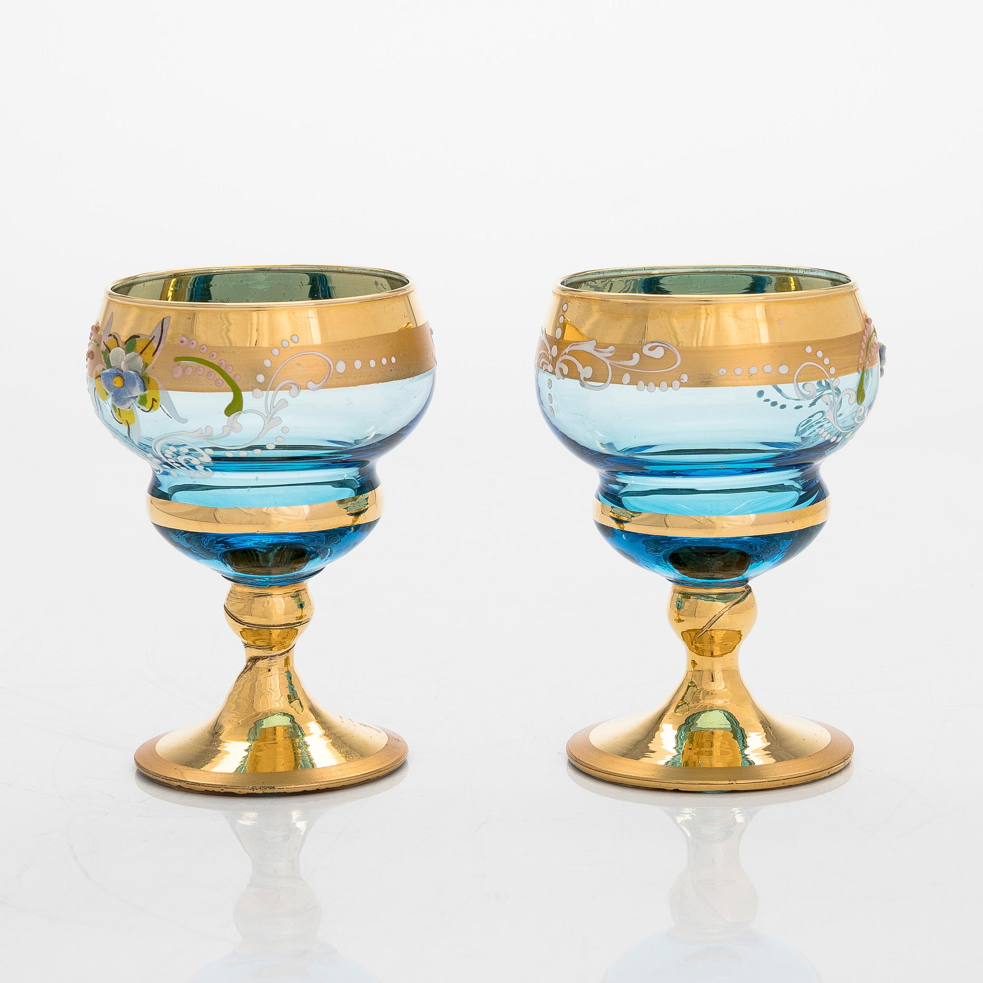 Karahvi ja kuusi juomalasia, Murano, 1900-luvun puoliväli.