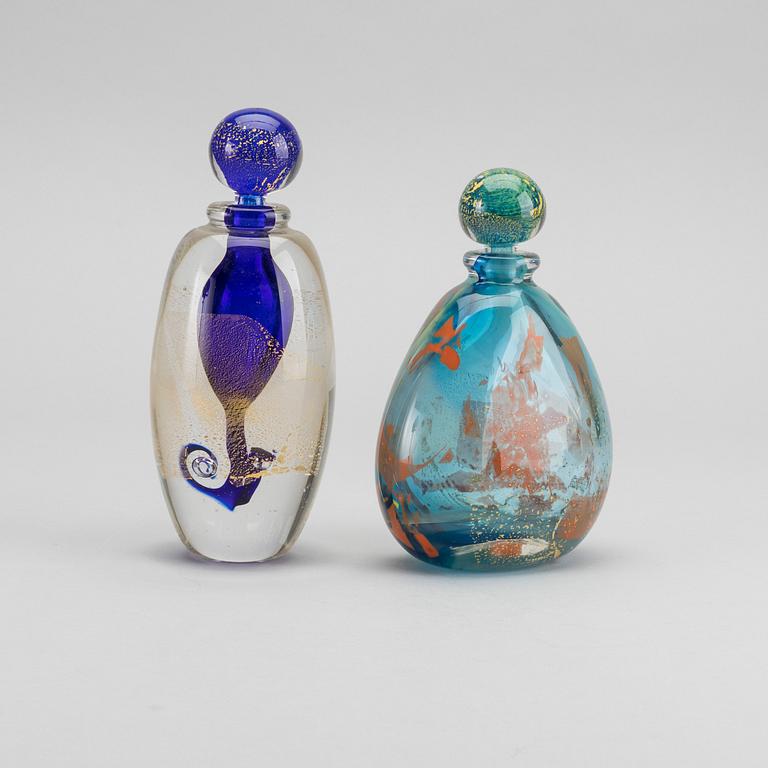 MARCEL SABA, a set of two signed glass flacons.