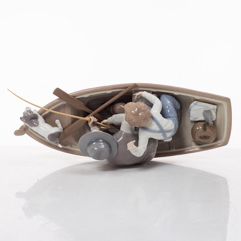 Lladro, two figurines, Salvador Furió, "A fishing lesson", and José Puché, "Fishing with gramps", Spain.